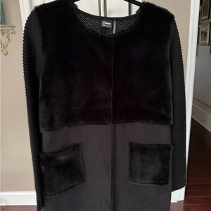 Love Token Black Knit,Suede, and Faux Fur Jacket with Contrast Stitching